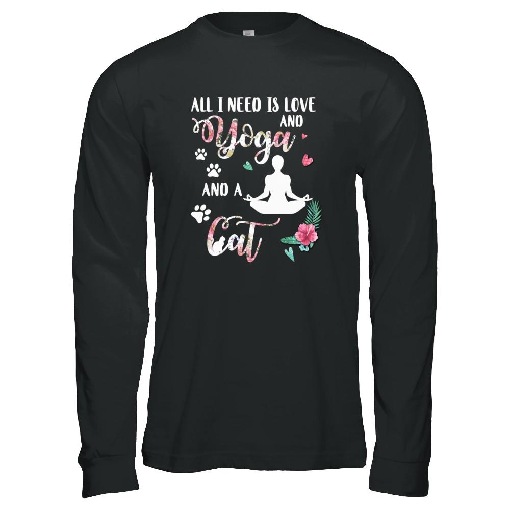 All I Need Is Love And Yoga And A Cat-T-Shirt & Tank Top-Long Sleeve T-Shirt-Black