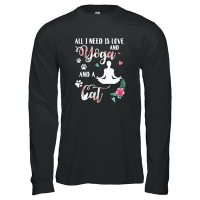 All I Need Is Love And Yoga And A Cat-T-Shirt & Tank Top-Long Sleeve T-Shirt-Black