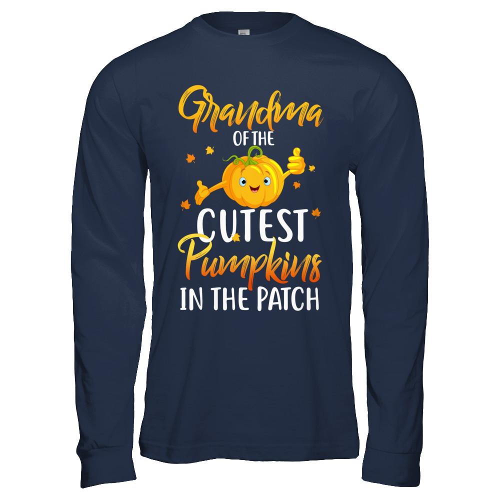 Halloween Grandma Of Cutest Pumpkins In The Patch-T-Shirt & Hoodie-Long Sleeve T-Shirt-Navy