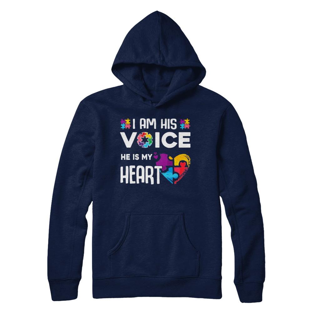 Autism Awareness I Am His Voice He Is My Heart Autism Mom-T-Shirt & Hoodie-Pullover Hoodie-Navy