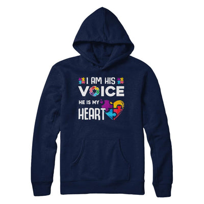 Autism Awareness I Am His Voice He Is My Heart Autism Mom-T-Shirt & Hoodie-Pullover Hoodie-Navy