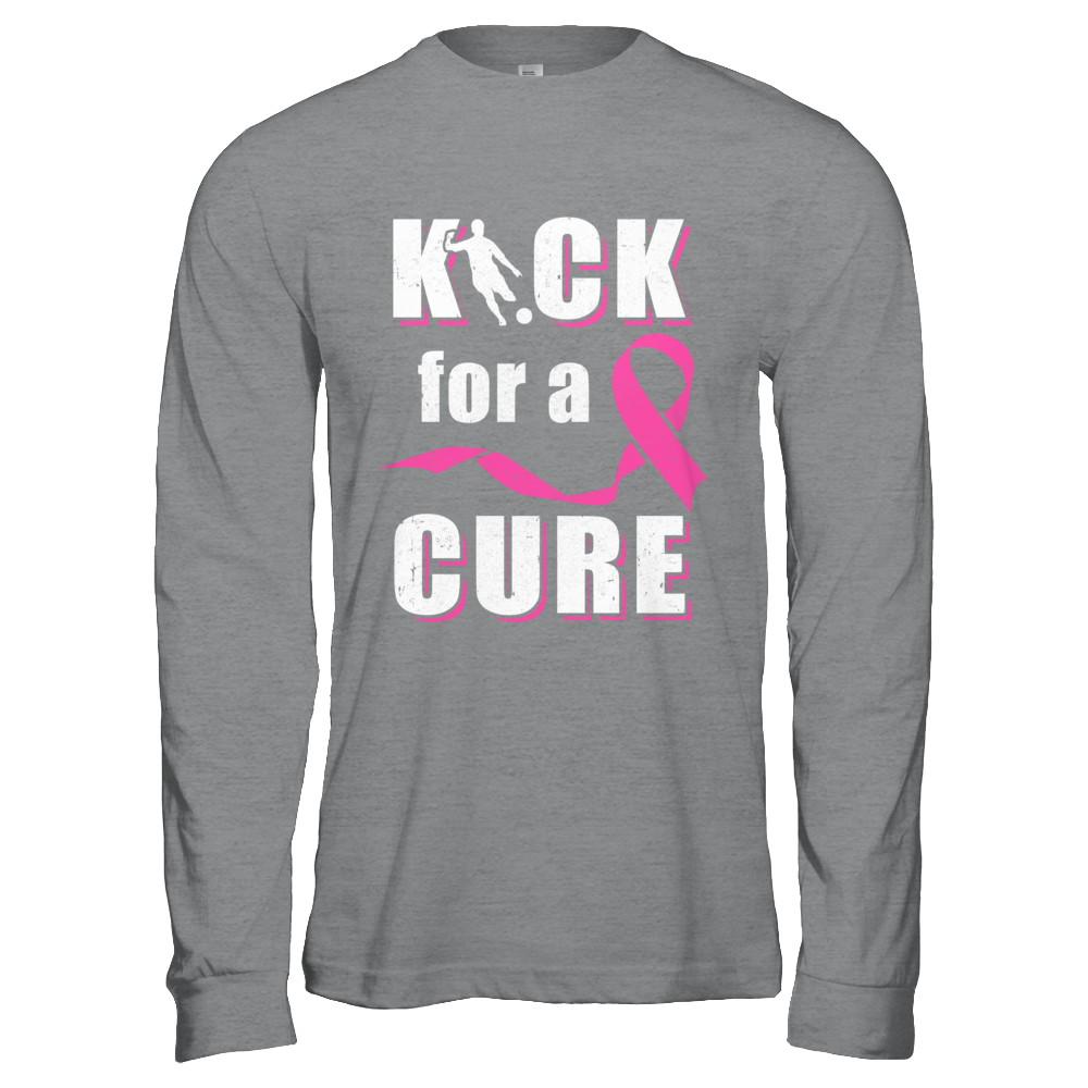 Kick For A Cure Soccer Pink Breast Cancer Awareness-T-Shirt & Hoodie-Long Sleeve T-Shirt-Sport Grey