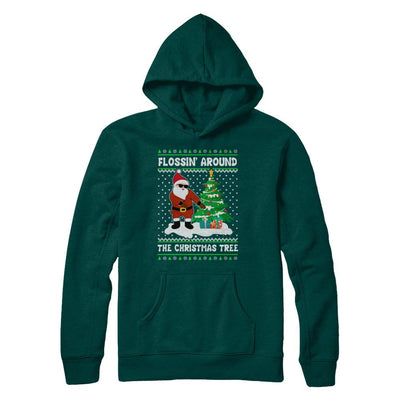 Flossin' Around The Christmas Tree Flossing Ugly Sweater-T-Shirt & Sweatshirt-Pullover Hoodie-Deep Forest