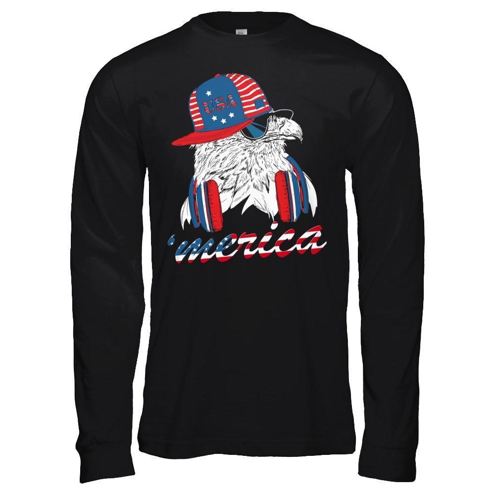 Usa Pride Merica Hiphop Eagle 4Th Of July-T-Shirt & Hoodie-Long Sleeve T-Shirt-Black