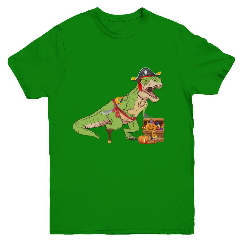 Dinosaurs T-Rex Pirate Halloween Saurus For Kids Youth-Youth Shirt-Youth T-Shirt-Irish Green