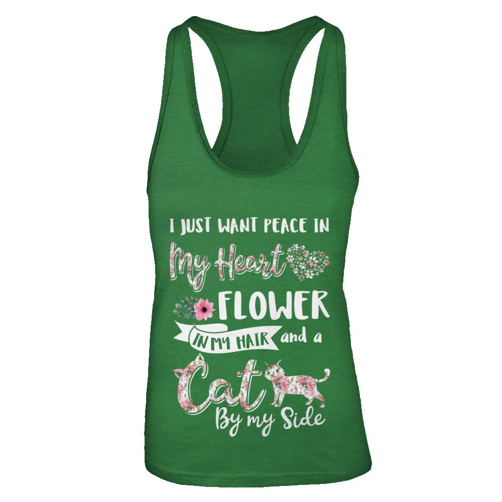 I Just Want Peace In My Heart A Cat By My Side Funny Cat-T-Shirt & Tank Top-Women's Ideal Racerback Tank-Kelly Green