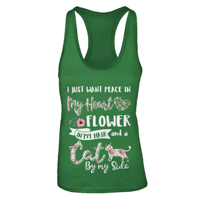 I Just Want Peace In My Heart A Cat By My Side Funny Cat-T-Shirt & Tank Top-Women's Ideal Racerback Tank-Kelly Green