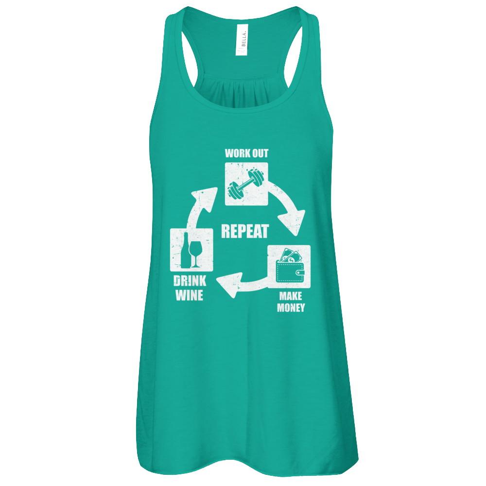 Work Out Make Money Drink Wine Repeat-T-Shirt & Tank Top-Women's Flowy Racerback Tank-Kelly