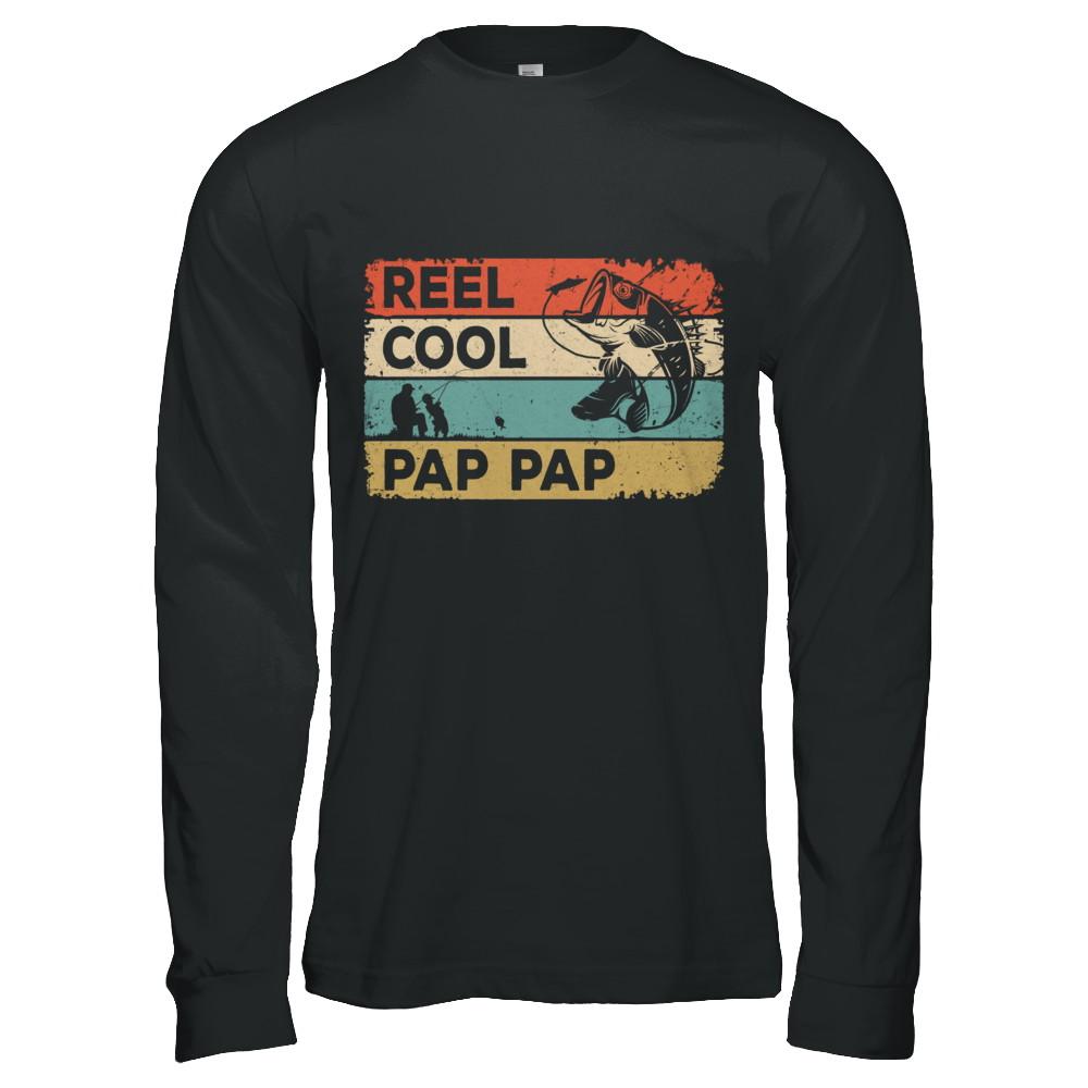 Vintage Reel Cool Pap Pap Fish Fishing Fathers Day-T-Shirt & Hoodie-Long Sleeve T-Shirt-Black