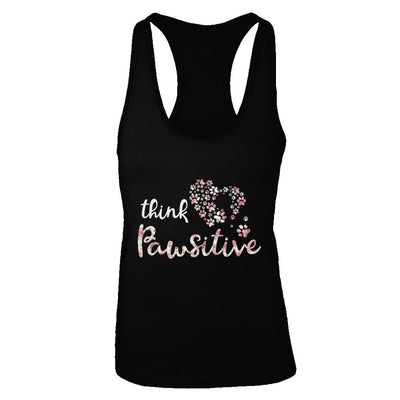 Think Pawsitive Paw Dog Cat Gifts-T-Shirt & Tank Top-Women's Ideal Racerback Tank-Black