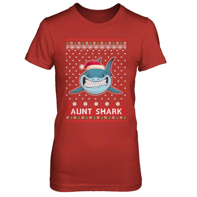 Santa Hat Aunt Shark Ugly Christmas Sweater-T-Shirt & Sweatshirt-Women's T-Shirt-Red