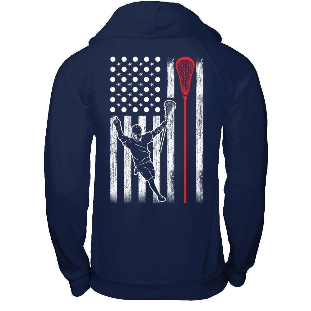 Lacrosse American Flag-T-Shirt & Hoodie-Pullover Hoodie-Navy