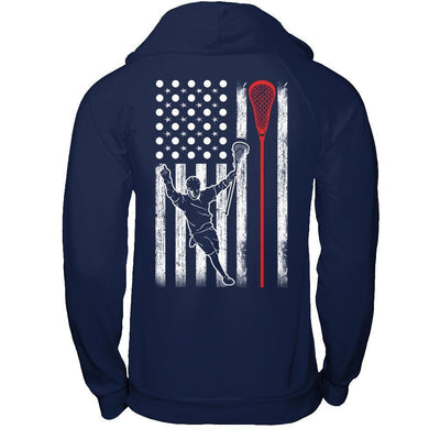 Lacrosse American Flag-T-Shirt & Hoodie-Pullover Hoodie-Navy