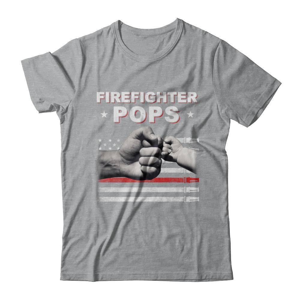 Firefighter Fireman Pops American Flag Fathers Day-T-Shirt & Hoodie-Classic T-Shirt-Sport Grey