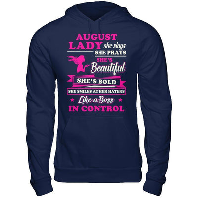 August Lady She Slays She Prays She's Beautiful She's Bold-T-Shirt & Hoodie-Pullover Hoodie-Navy