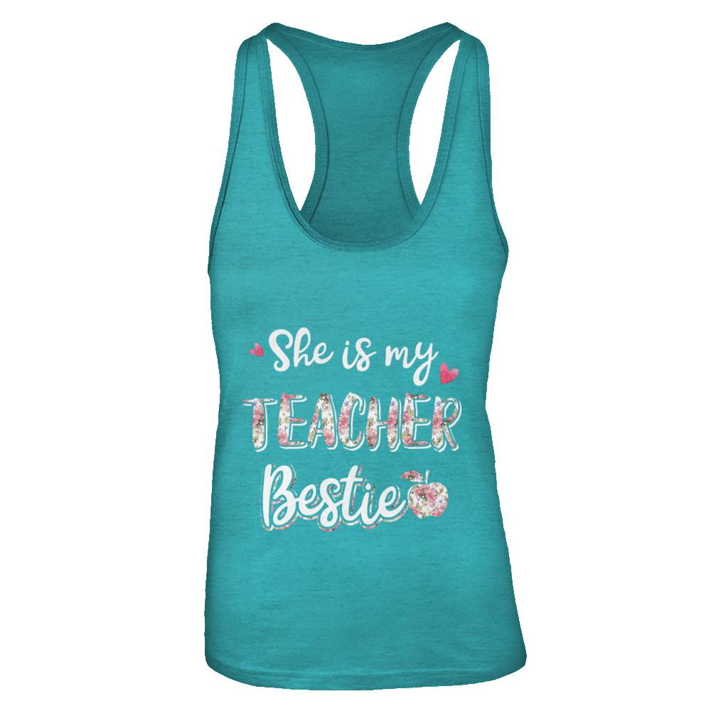 She Is My Teacher Bestie Funny Students-T-Shirt & Tank Top-Women's Ideal Racerback Tank-Tahiti Blue