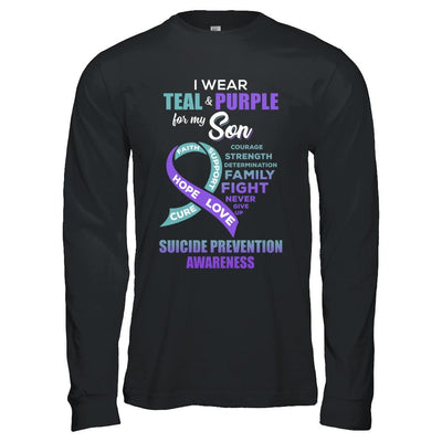 Suicide Prevention Awareness I Wear Teal Purple For My Son-T-Shirt & Hoodie-Long Sleeve T-Shirt-Black