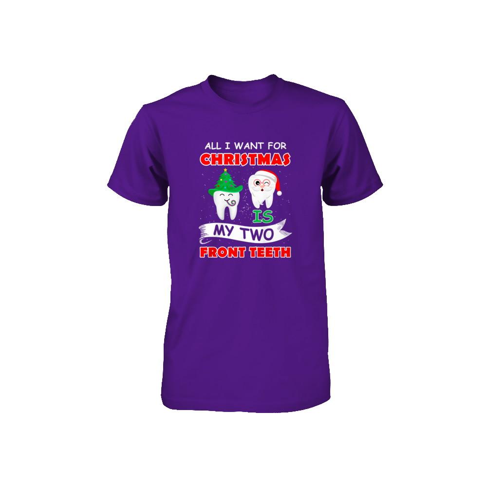 All I Want For Christmas Is My Two Front Teeth Funny Youth-Youth Shirt-Youth T-Shirt-Team Purple