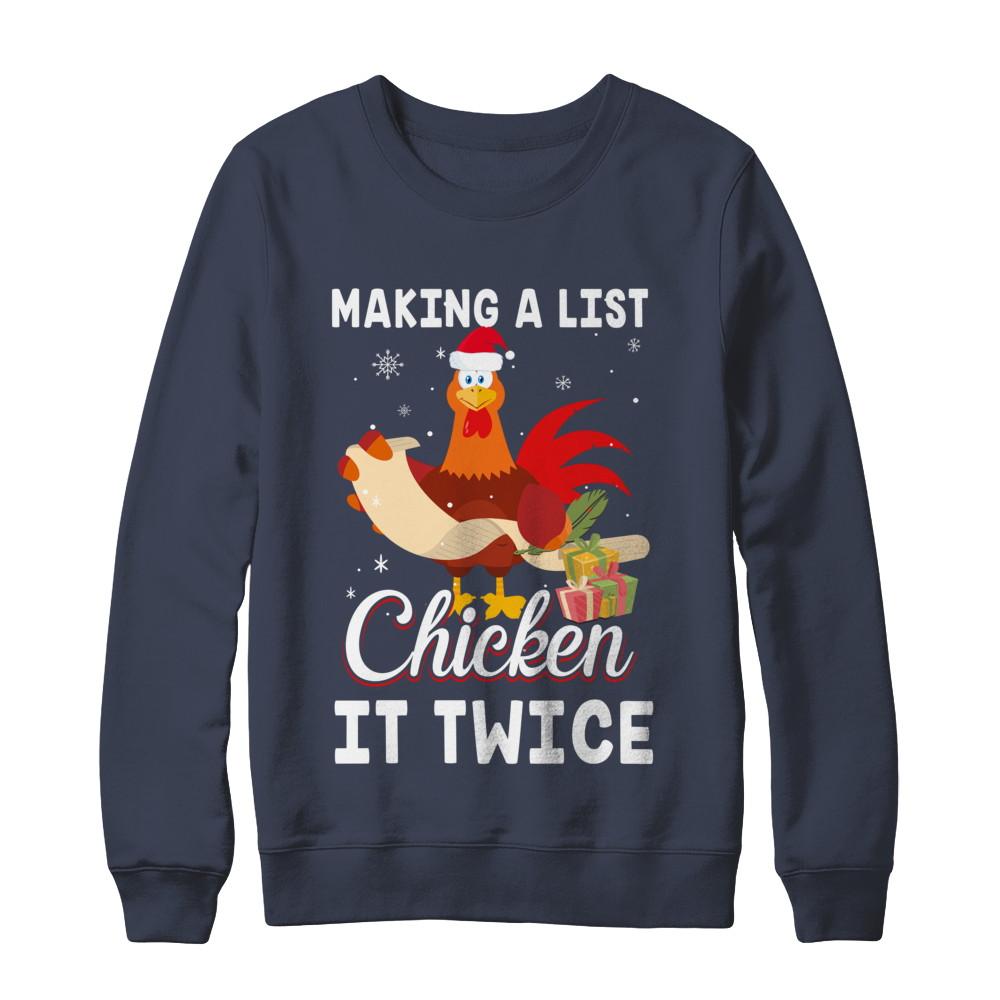 Chicken It Twice Funny Chicken Christmas-T-Shirt & Sweatshirt-Crewneck Sweatshirt-Navy