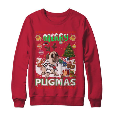 Cute Pug Christmas Merry Pugmas Ugly Sweater Christmas-T-Shirt & Sweatshirt-Crewneck Sweatshirt-Red