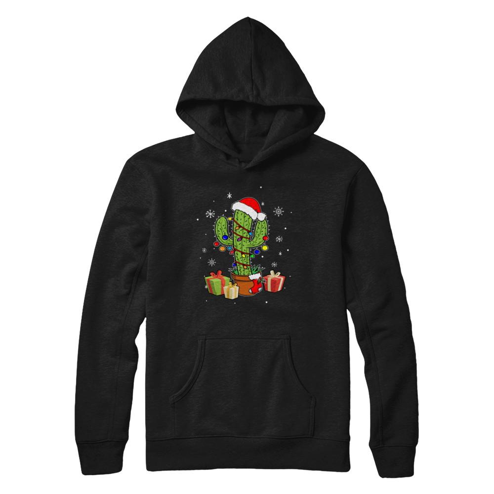 Merry Christmas Succulent Plants Christmas Cactus-T-Shirt & Sweatshirt-Pullover Hoodie-Black