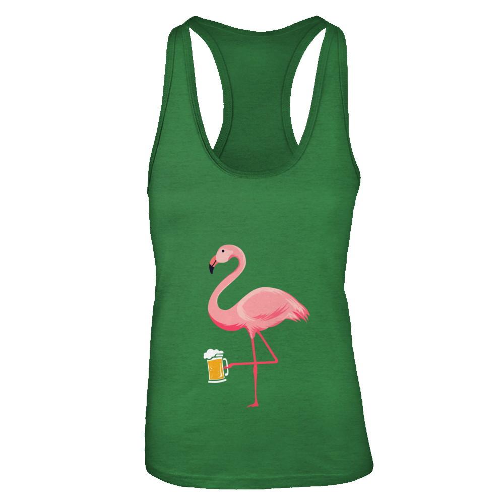 Beer Lover's Pink Flamingo Fun Party Beer-T-Shirt & Tank Top-Women's Ideal Racerback Tank-Kelly Green