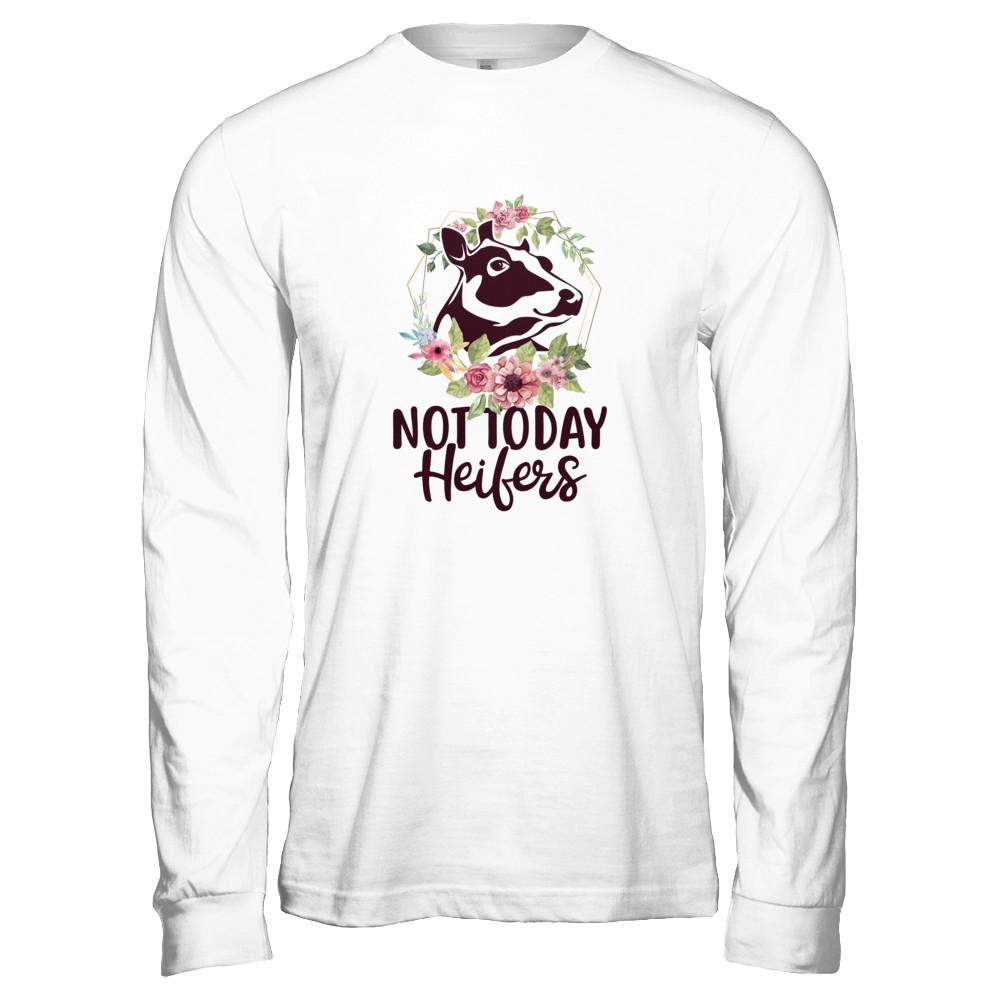 Funny Farmer Women Girl Cow Not Today Heifer-T-Shirt & Tank Top-Long Sleeve T-Shirt-Heather Grey