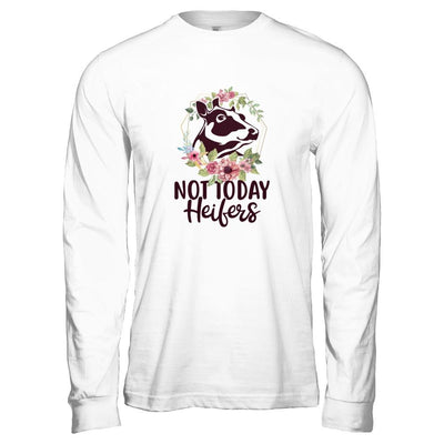 Funny Farmer Women Girl Cow Not Today Heifer-T-Shirt & Tank Top-Long Sleeve T-Shirt-Heather Grey