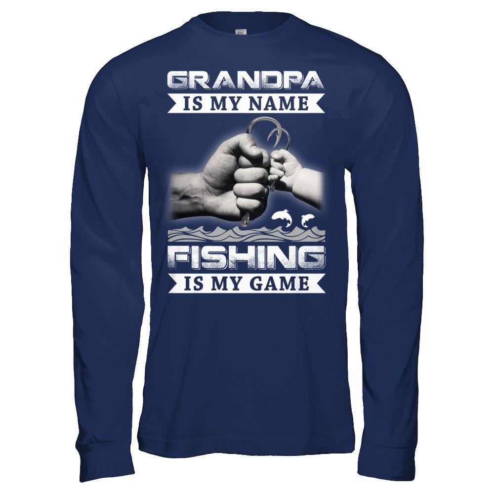 Grandpa Is My Name Fishing Is My Game-T-Shirt & Hoodie-Long Sleeve T-Shirt-Navy