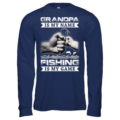 Grandpa Is My Name Fishing Is My Game-T-Shirt & Hoodie-Long Sleeve T-Shirt-Navy