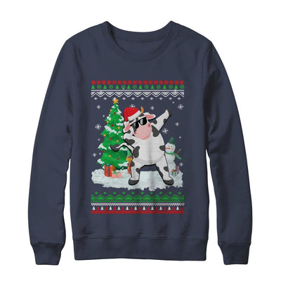 Santa Hat Cow Dabbing Christmas Ugly Sweater-T-Shirt & Sweatshirt-Crewneck Sweatshirt-Navy