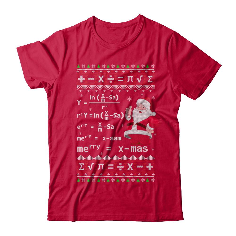 Funny Merry Xmas In Math Ugly Christmas Sweater-T-Shirt & Sweatshirt-Classic T-Shirt-Red