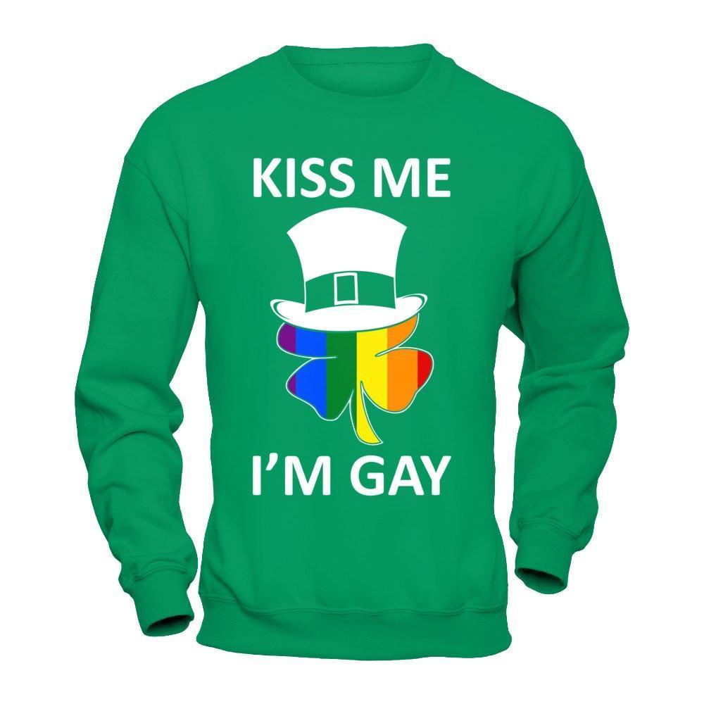 Kiss Me I'm Gay Lgbt St Patrick's Day-T-Shirt & Hoodie-Crewneck Sweatshirt-Irish Green