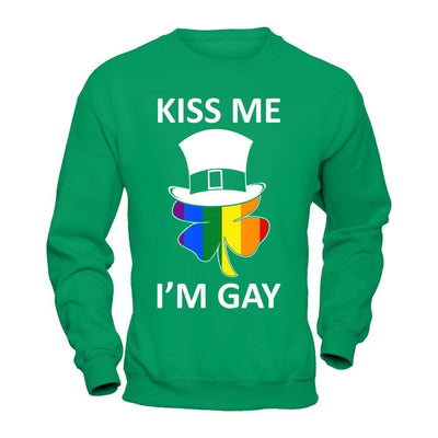 Kiss Me I'm Gay Lgbt St Patrick's Day-T-Shirt & Hoodie-Crewneck Sweatshirt-Irish Green