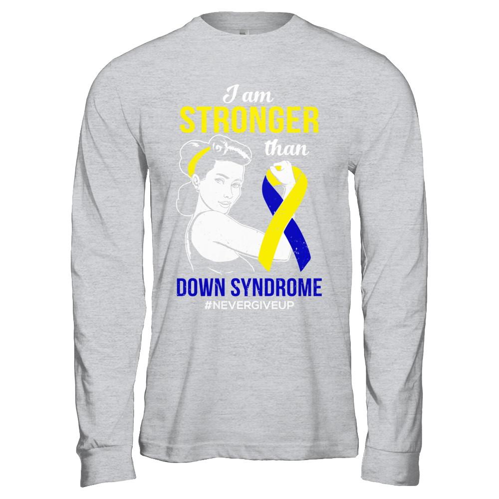 I Am Stronger Than Down Syndrome Awareness Support-T-Shirt & Hoodie-Long Sleeve T-Shirt-Sport Grey