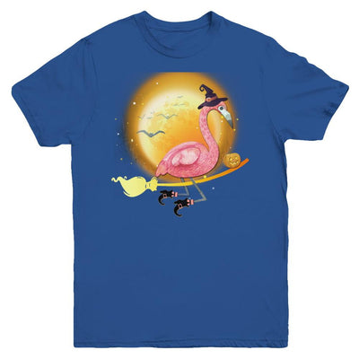 Funny Halloween Flamingo Witch Broom Scary Youth-Youth Shirt-Youth T-Shirt-Royal