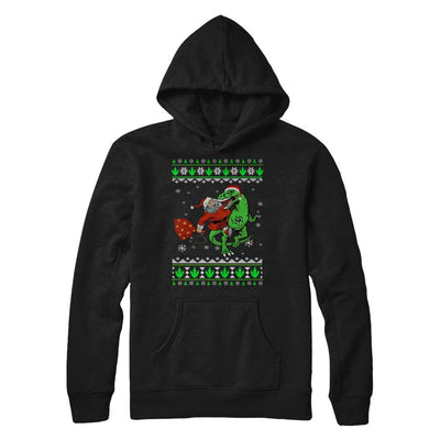 Santa Riding Dinosaur T-Rex Ugly Christmas Sweater-T-Shirt & Sweatshirt-Pullover Hoodie-Black