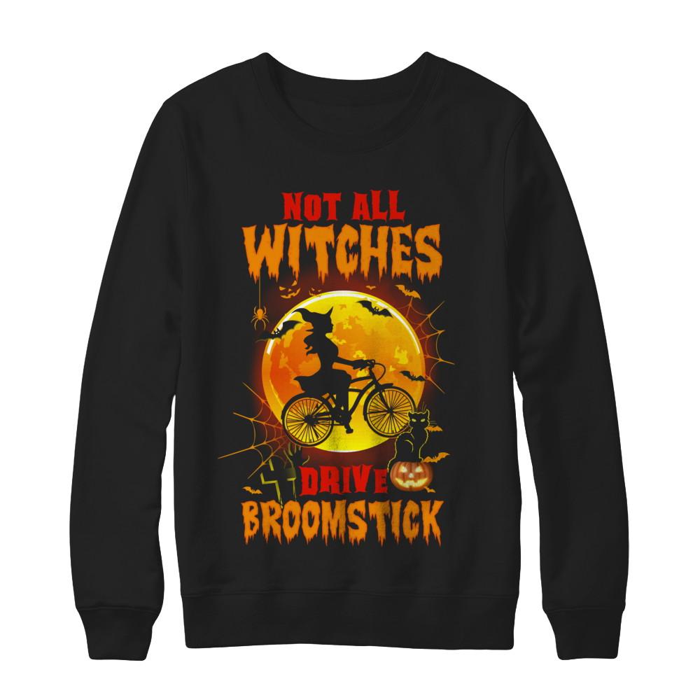 Not All Witches Drive Broom Funny Halloween Bicycle-T-Shirt & Sweatshirt-Crewneck Sweatshirt-Black