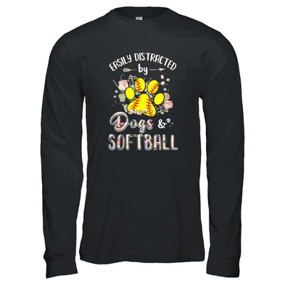 Easily Distracted By Dogs And Softball-T-Shirt & Tank Top-Long Sleeve T-Shirt-Black