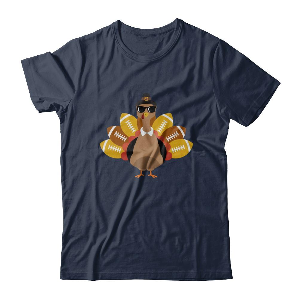 Turkey And Football Thankful Funny Thanksgiving-T-Shirt & Hoodie-Classic T-Shirt-Navy