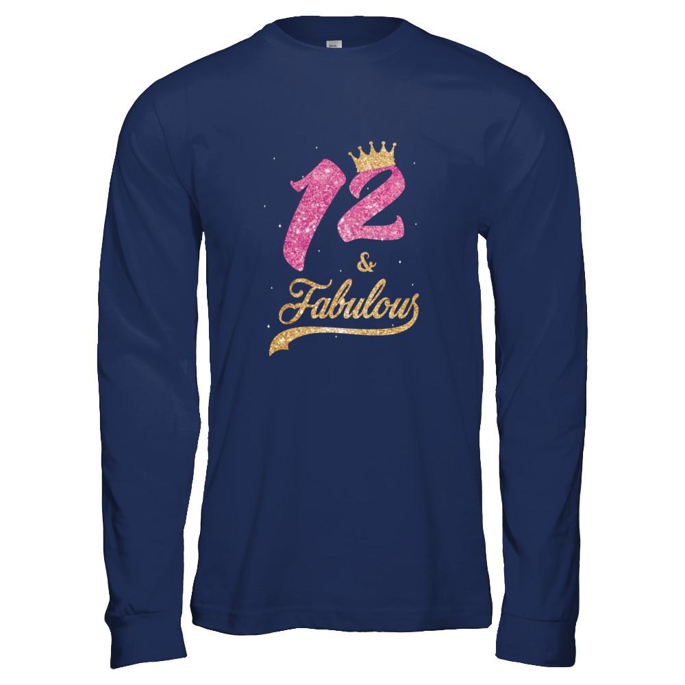 12Th And Fabulous Twelve Birthday-T-Shirt & Tank Top-Long Sleeve T-Shirt-Navy