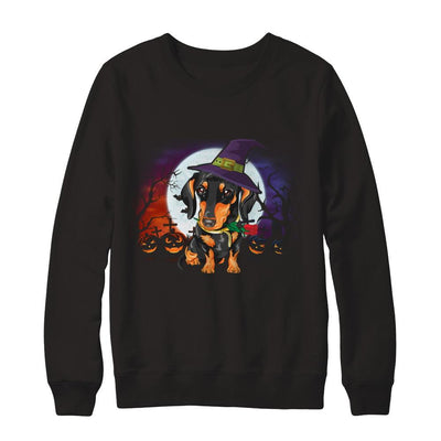 Cute Halloween Dachshund Puppy Pumpkins-T-Shirt & Sweatshirt-Crewneck Sweatshirt-Black