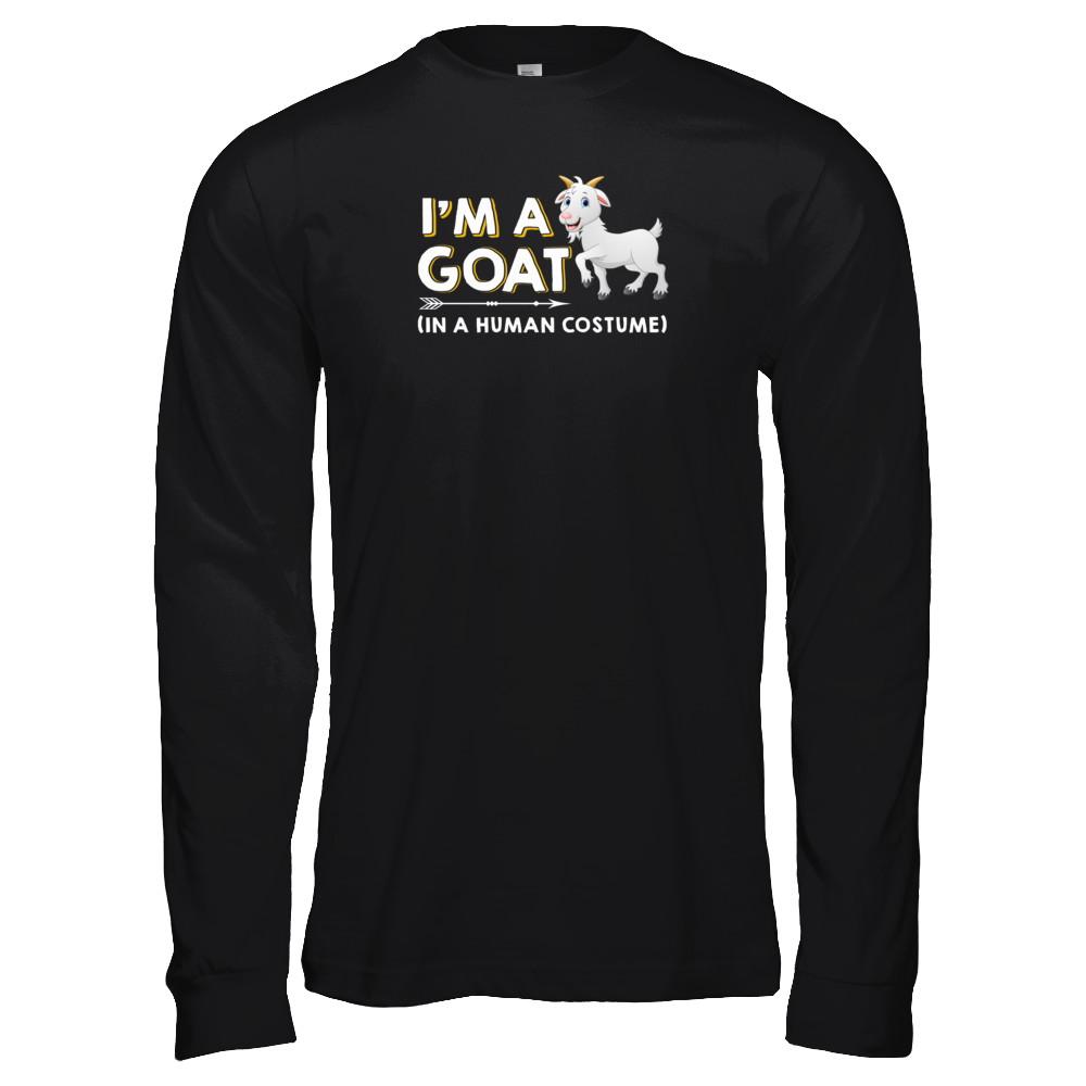Halloween I'm A Goat In A Human Costume Funny Goat-T-Shirt & Tank Top-Long Sleeve T-Shirt-Black