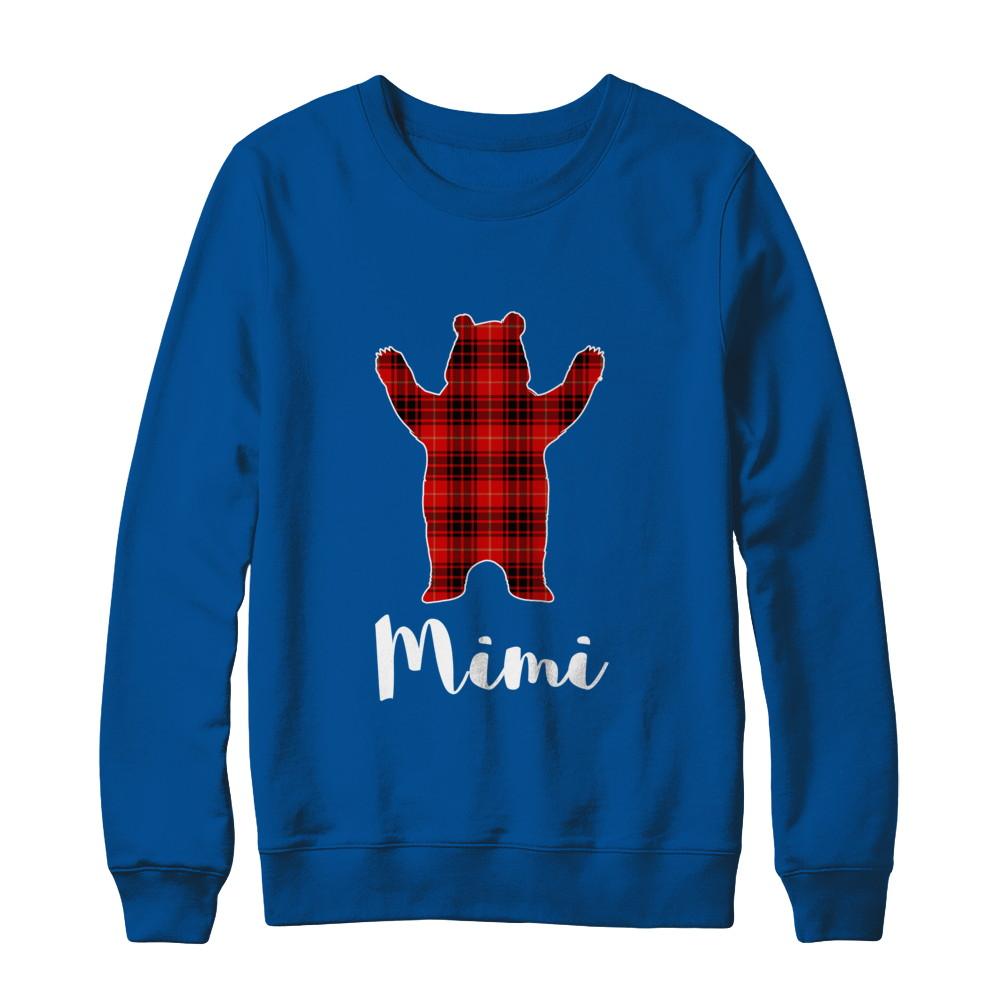 Red Mimi Bear Buffalo Plaid Family Christmas Pajamas-T-Shirt & Sweatshirt-Crewneck Sweatshirt-Deep Royal