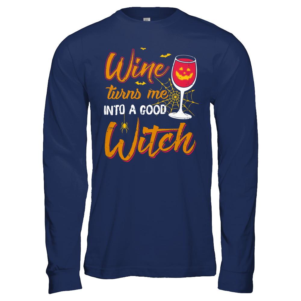 Wine Turns Me Into A Good Witch Halloween-T-Shirt & Hoodie-Long Sleeve T-Shirt-Navy
