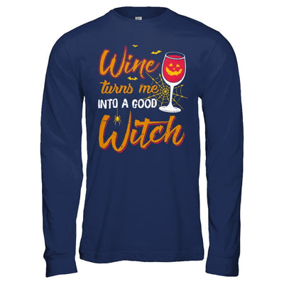 Wine Turns Me Into A Good Witch Halloween-T-Shirt & Hoodie-Long Sleeve T-Shirt-Navy