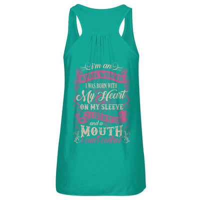 I Am An April Woman I Was Born With My Heart On My Sleeve-T-Shirt & Tank Top-Women's Flowy Racerback Tank-Kelly