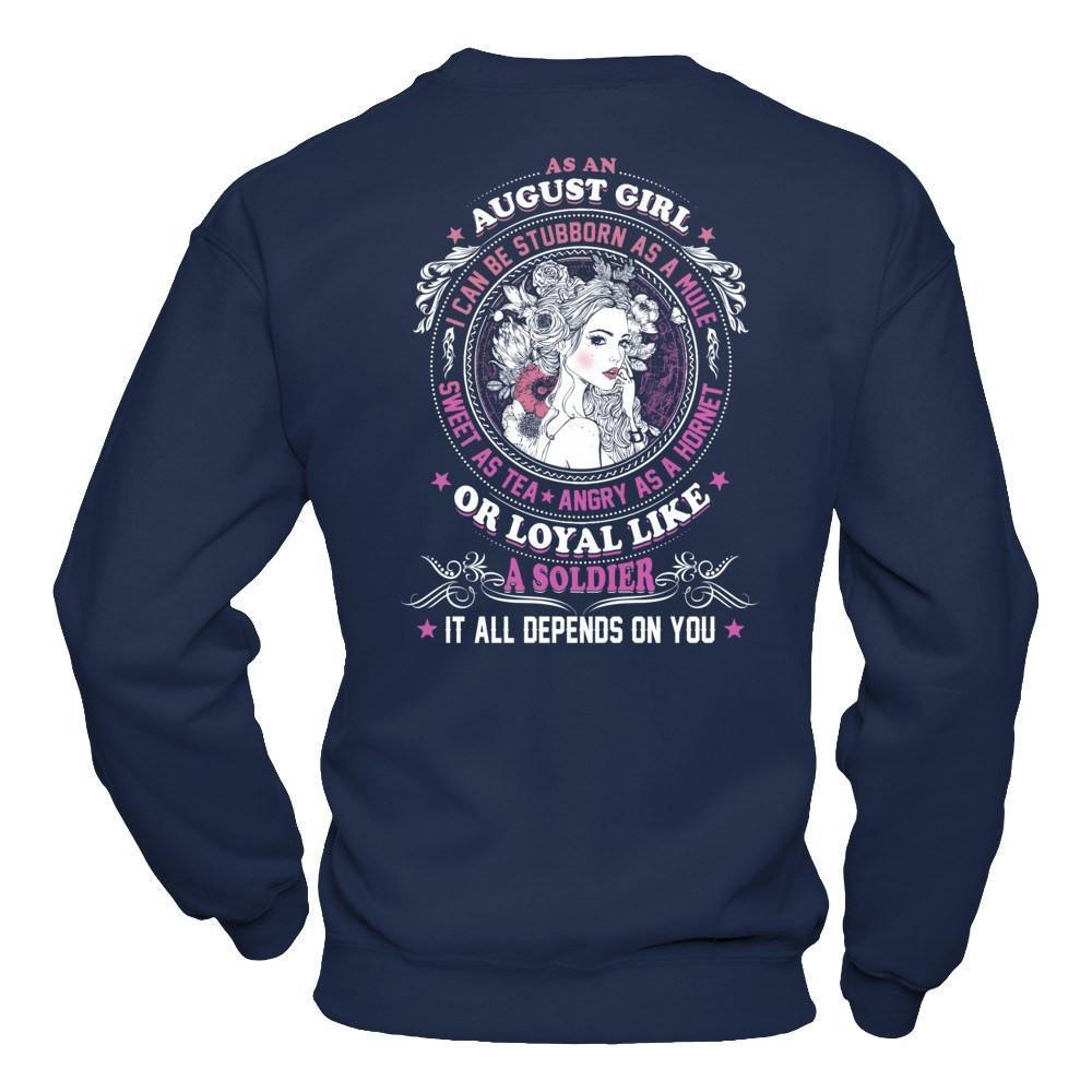 As An August Girl I Can Be Stubborn As A Mule-T-Shirt & Hoodie-Crewneck Sweatshirt-Navy