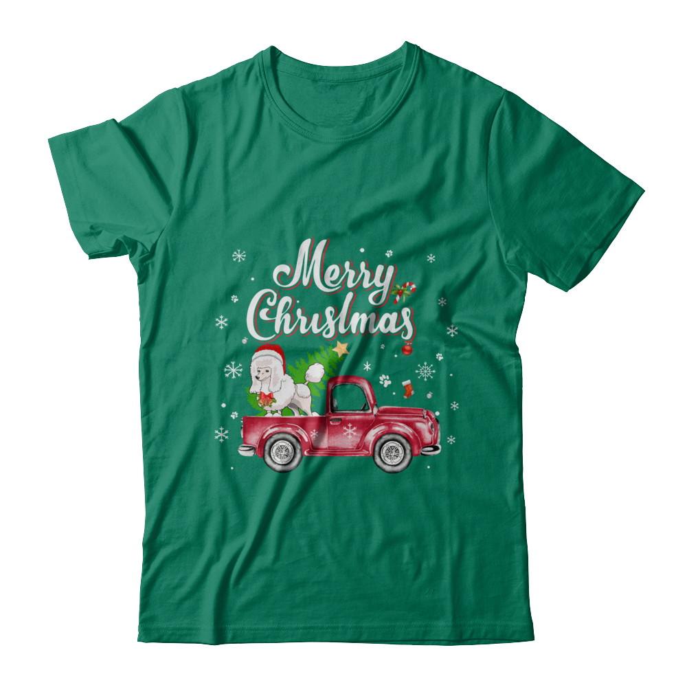 Poodle Retriever Rides Red Truck Christmas Pajama-T-Shirt & Sweatshirt-Classic T-Shirt-Kelly Green