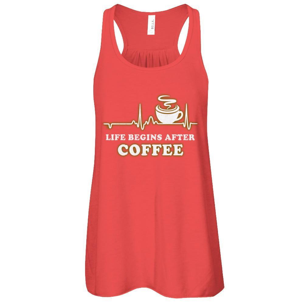 Life Begins After Coffee Heartbeat-T-Shirt & Tank Top-Women's Flowy Racerback Tank-Red